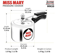 Hawkins Miss Mary Inner Lid Aluminium Pressure Cooker, 2 Litre, Silver (MM20)-2