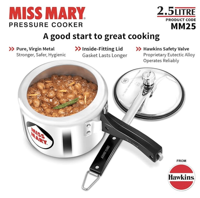 Hawkins Miss Mary Pressure Cooker, 2.5 Litre, Silver (MM25)-3