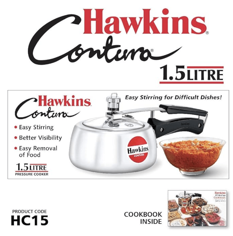 Hawkins Contura Aluminium Inner Lid Pressure Cooker, 1.5 Litre, Silver (HC15)