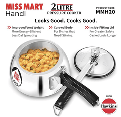 Hawkins Miss Mary 2 Litre Handi Inner Lid Aluminium Pressure Cooker, Small Cooker, Silver (MMH20)-4