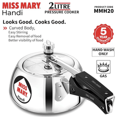 Hawkins Miss Mary 2 Litre Handi Inner Lid Aluminium Pressure Cooker, Small Cooker, Silver (MMH20)-2