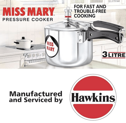 Hawkins 3 Litre Miss Mary Pressure Cooker, Inner Lid Cooker, Silver (MM30)