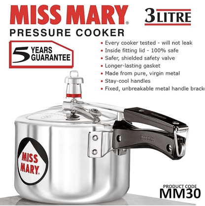 Hawkins 3 Litre Miss Mary Pressure Cooker, Inner Lid Cooker, Silver (MM30)