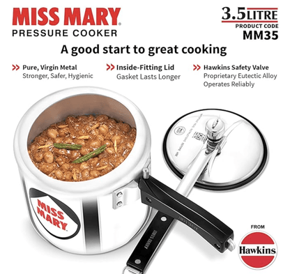 Hawkins 3.5 Litre Miss Mary Pressure Cooker, Inner Lid Cooker, Silver (MM35)