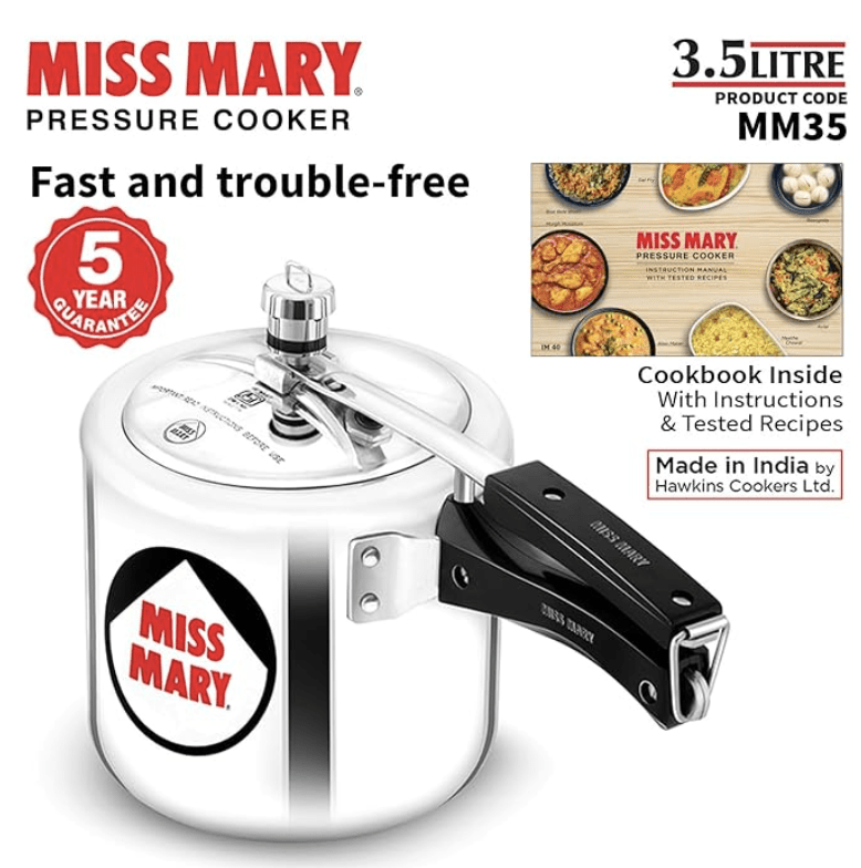 Hawkins 3.5 Litre Miss Mary Pressure Cooker, Inner Lid Cooker, Silver (MM35)