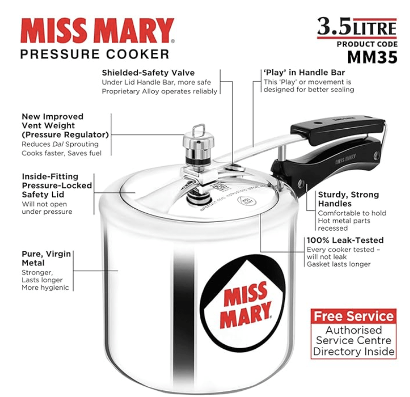 Hawkins 3.5 Litre Miss Mary Pressure Cooker, Inner Lid Cooker, Silver (MM35)-2