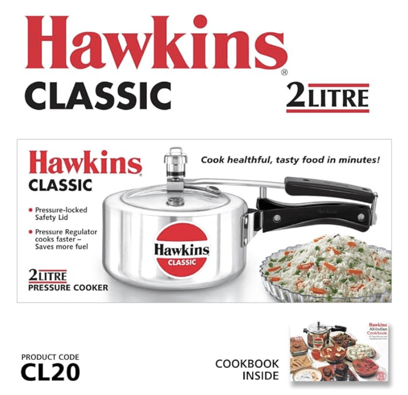 Hawkins Classic Aluminium Inner Lid Pressure Cooker, 2 Litre, Silver (CL20)