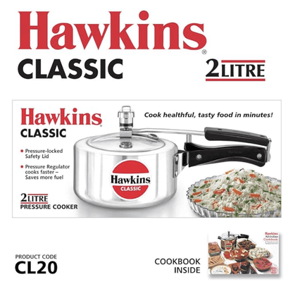 Hawkins Classic Aluminium Inner Lid Pressure Cooker, 2 Litre, Silver (CL20)