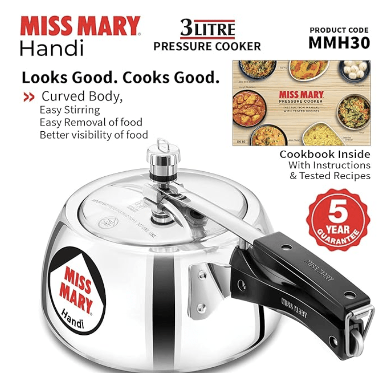 Hawkins Miss Mary Handi Pressure Cooker, 3 Litre, Silver (MMH30)