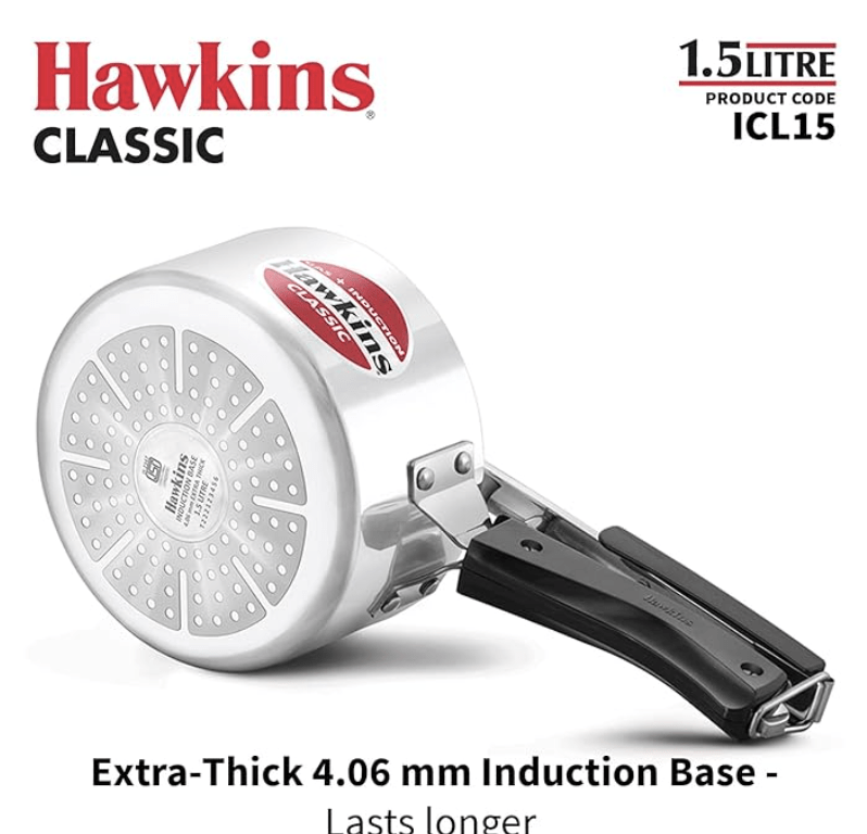 Hawkins 1.5 Litre Classic Pressure Cooker, Induction Inner Lid Cooker, Pan Cooker, Best Cooker, Silver (ICL15) (Aluminium)
