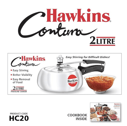 Hawkins Contura Aluminium Inner Lid Pressure Cooker, 2 Litre, Silver (HC20)