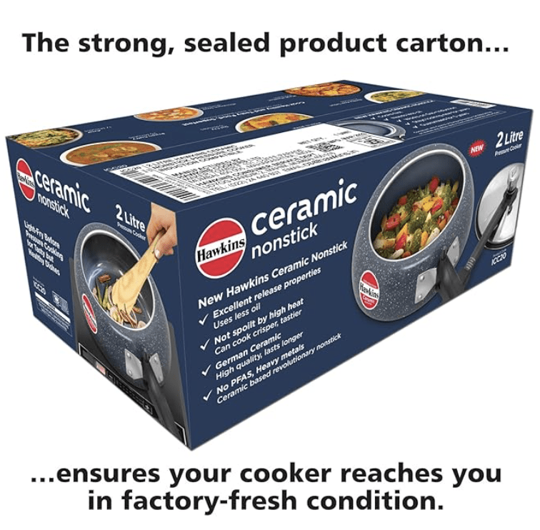 Hawkins 2 Litre Ceramic Nonstick Pressure Cooker, Induction Inner Lid Cooker, Granite Contura shaped Cooker, Best Cooker (ICC20)