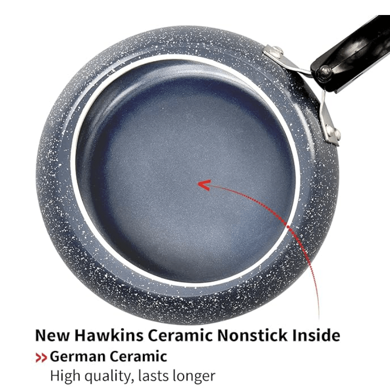 Hawkins 2 Litre Ceramic Nonstick Pressure Cooker, Induction Inner Lid Cooker, Granite Contura shaped Cooker, Best Cooker (ICC20)