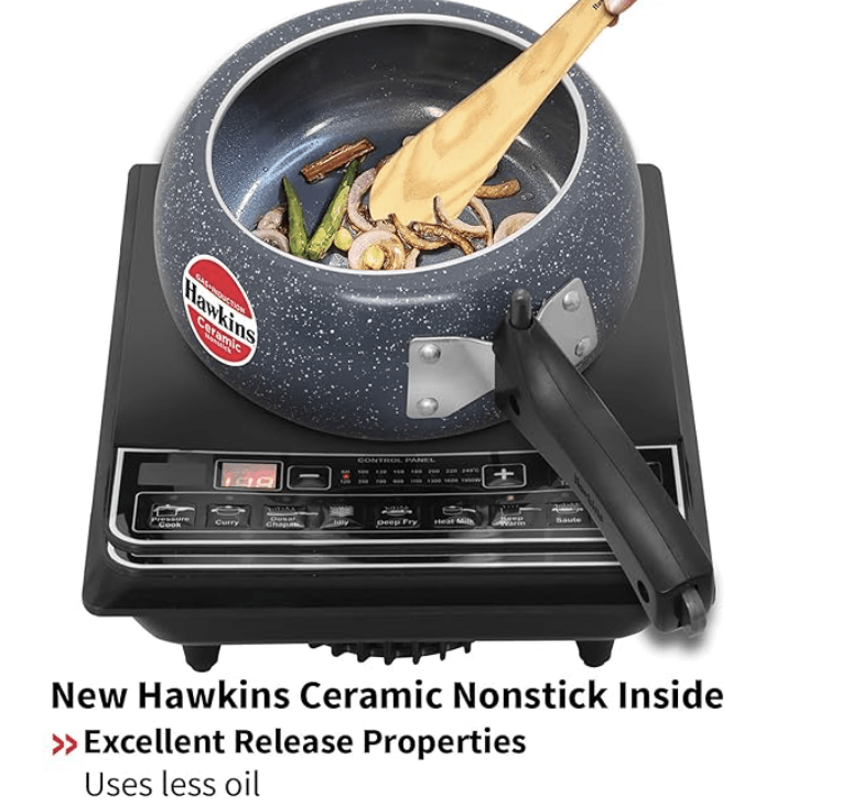 Hawkins 2 Litre Ceramic Nonstick Pressure Cooker, Induction Inner Lid Cooker, Granite Contura shaped Cooker, Best Cooker (ICC20)