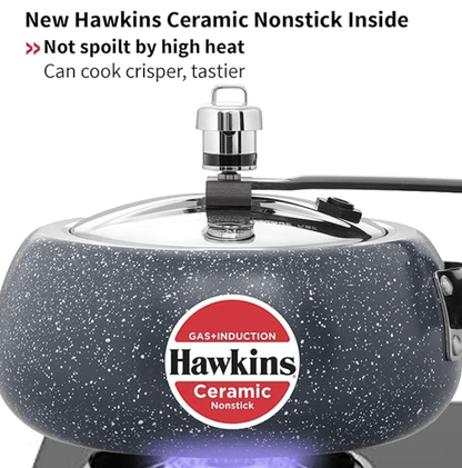 Hawkins 2 Litre Ceramic Nonstick Pressure Cooker, Induction Inner Lid Cooker, Granite Contura shaped Cooker, Best Cooker (ICC20)