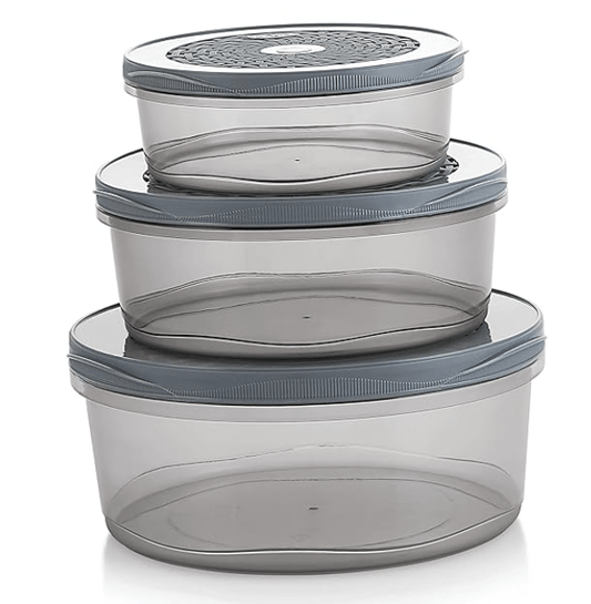 नाकोडा क्रिस्टल स्टोरेज कंटेनर और ऑर्गनाइज़र सेट किचन, रेफ्रिजरेटर और घरेलू उपयोग के लिए, 3 पीस सेट, रंग भिन्न हो सकते हैं 