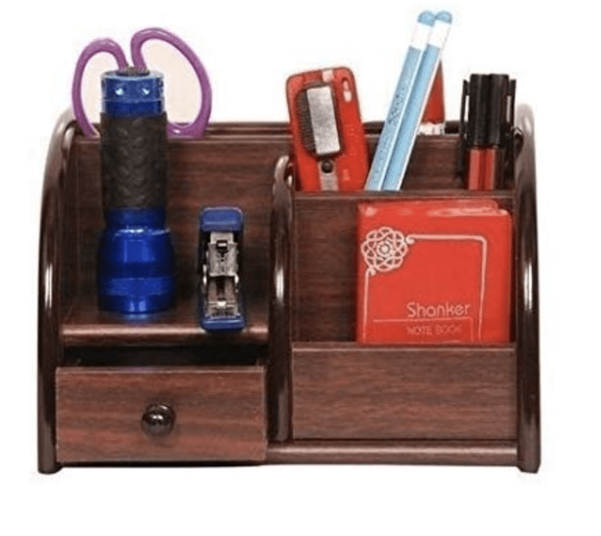 Pen HolderWooden Desk Organizer Pen/Pencil Stand with Drawer, Mobile Holder & Remote Stand for Office Desk/Table Storage Organizer Box, Pen Holder, Office Desk Accessories, Pen Stands for Office Use(1pcs)-3