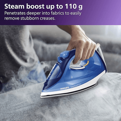 Philips Steam Iron GC2145/20 – 2200-watt, From Worlds No.1 Ironing Brand*, Scratch resistant ceramic soleplate, Steam Rate of up to 30 g/min, 110 g steam boost, Drip stop technology