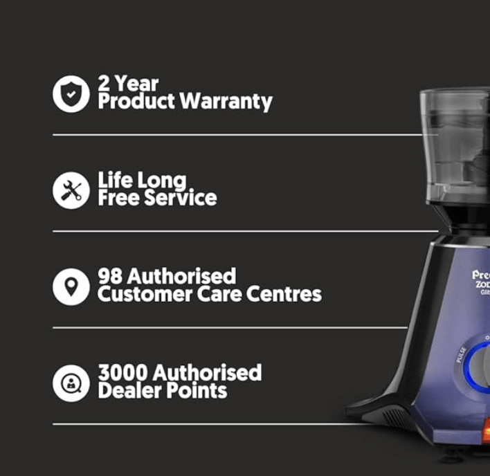Preethi Zodiac Glitter Mixer Grinder+Food processor I 750 Watt I 2yr Guarantee & Lifelong Free Service I 5 Jars (3 Stainless steel Jars +1 Juicer Jar+1 Master Chef Plus Food processor Jar)-MG 264-3