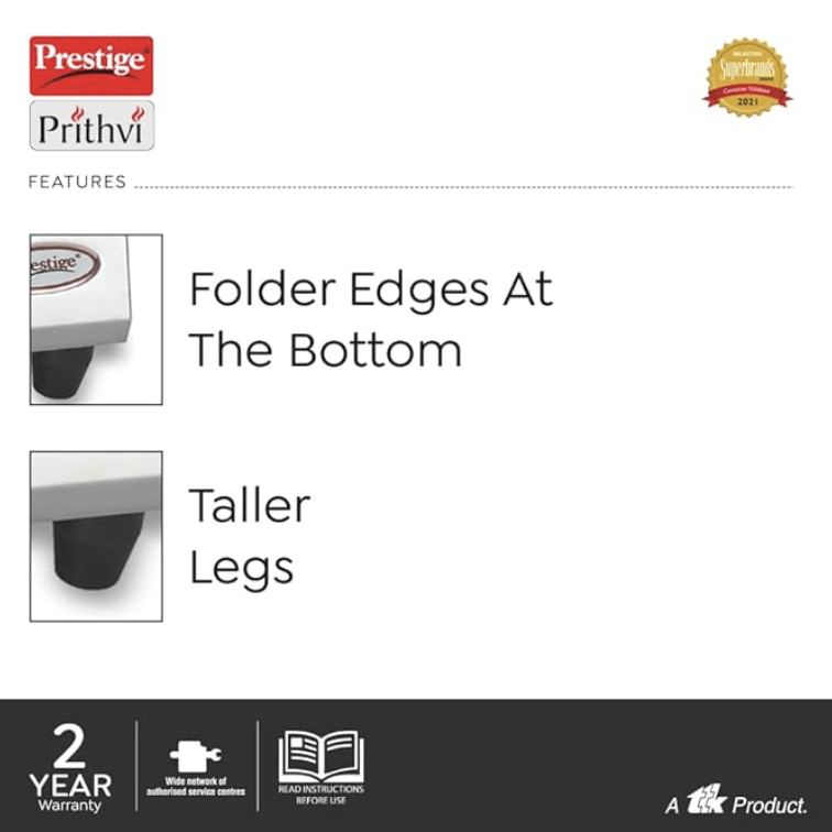 Prestige Gas Stove Prithvi - Single Burner, Silver, Manual Ignition, Stainless Steel