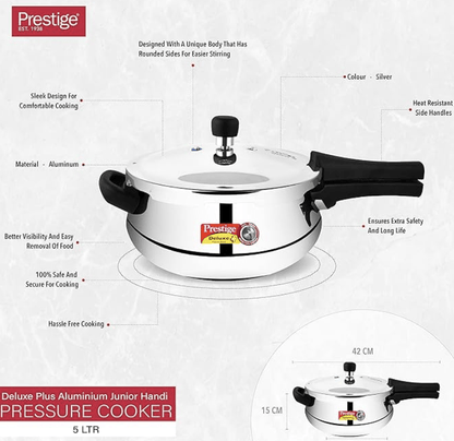 Prestige Deluxe Plus Aluminium Outer Lid Mini Pressure Handi, 5 Litre, Silver