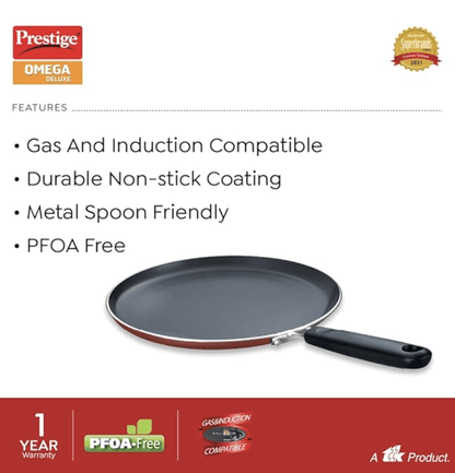 Prestige Omega Deluxe Aluminium Induction Base Non-Stick Omni Tawa, (Red)