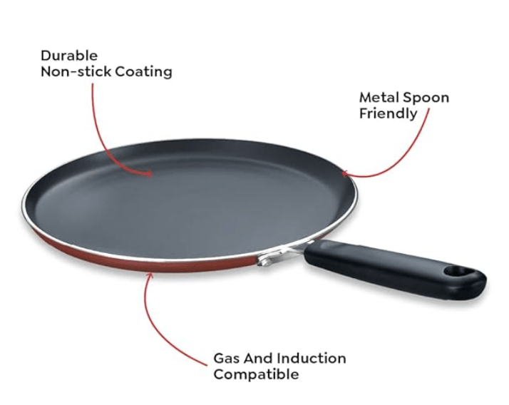Prestige Omega Deluxe Aluminium Induction Base Non-Stick Omni Tawa, (Red)
