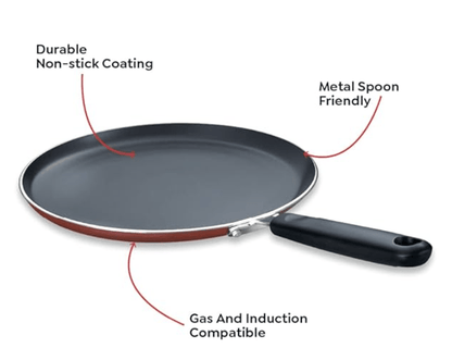 Prestige Omega Deluxe Aluminium Induction Base Non-Stick Omni Tawa, (Red)
