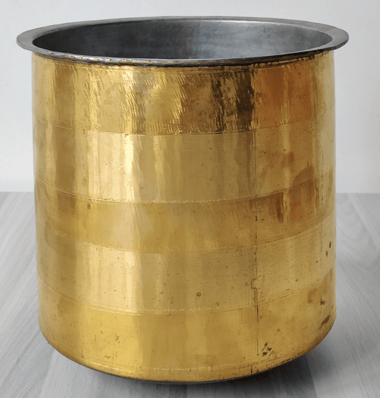 ANTIQUE BRASS TALL COOKING POT WITH TIN LINING