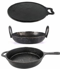 SEASONED CAST IRON SKILLET, SEASONED CAST IRON DOSA TAWA & SEASONED IRON FLAT KADAI COMBO-1