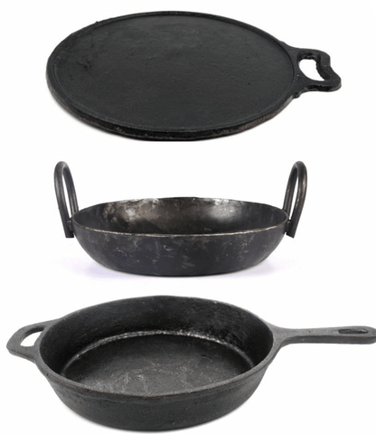 सीज़न्ड कास्ट आयरन स्किलेट, सीज़न्ड कास्ट आयरन डोसा तवा और सीज़न्ड आयरन फ्लैट कढ़ाई कॉम्बो