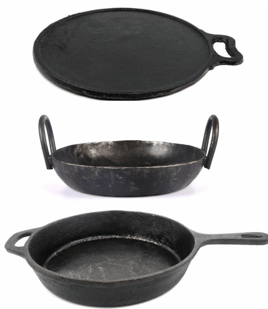 சுவையூட்டப்பட்ட வார்ப்பு இரும்புத் திறன், சுவையூட்டப்பட்ட வார்ப்பு இரும்பு தோசை தவா &amp; சுவையூட்டப்பட்ட இரும்புத் தட்டை காம்போ