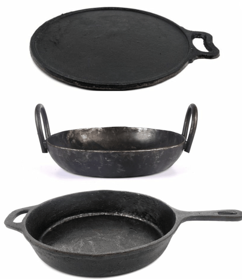 SEASONED CAST IRON SKILLET, SEASONED CAST IRON DOSA TAWA & SEASONED IRON FLAT KADAI COMBO-1