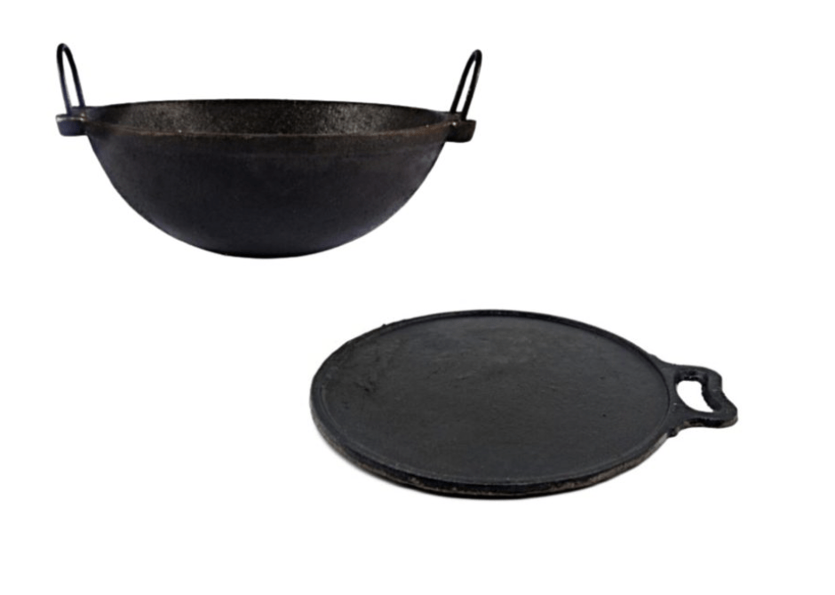कास्ट आयरन पापड़म कढ़ाई (7″) और ऑमलेट तवा (9″) कॉम्बो