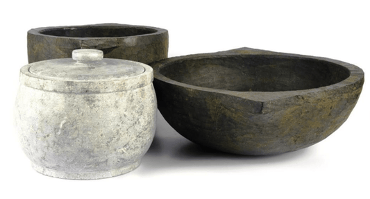 SEASONED SOAPSTONE COOK POT, SEASONED SOAPSTONE KADAI & SOAPSTONE CURD JAR COMBO
