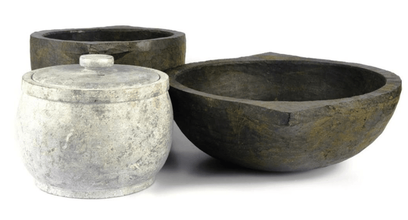SEASONED SOAPSTONE COOK POT, SEASONED SOAPSTONE KADAI & SOAPSTONE CURD JAR COMBO-1