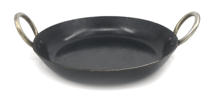 SEASONED IRON ETHNIC FLAT BOTTOM KADAI