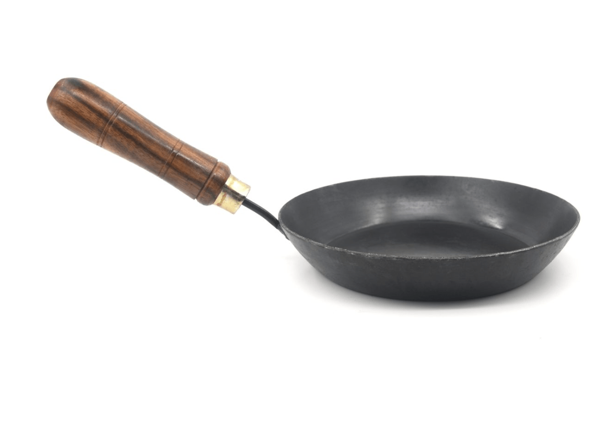 SEASONED IRON FRY PAN WITH WOODEN HANDLE