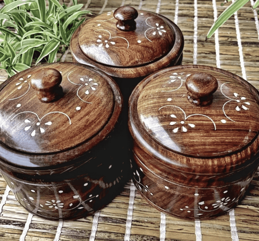 WOODEN STORAGE POT – SET OF 3