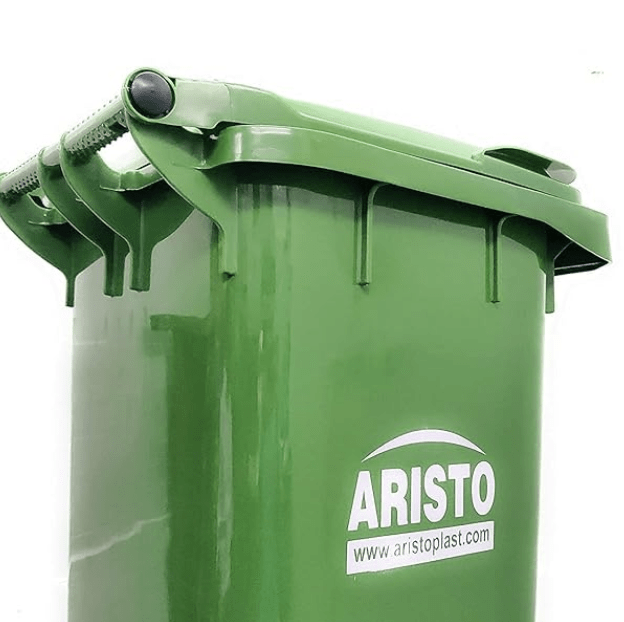 ARISTO Plastic Manual-Lift Garbage Waste Trash Bucket Dustbin with Wheels and Lid (120 L, Green