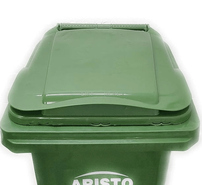 ARISTO Plastic Manual-Lift Garbage Waste Trash Bucket Dustbin with Wheels and Lid (120 L, Green