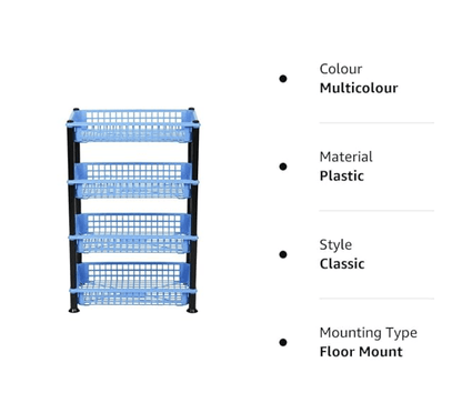ARISTO Multipurpose Plastic Storage Rack 4 Shelf/Multi Purpose/Kitchen/Living Room/Rack (40.5 cm x 26.5 cm x 62 cm, Colour May Vary)