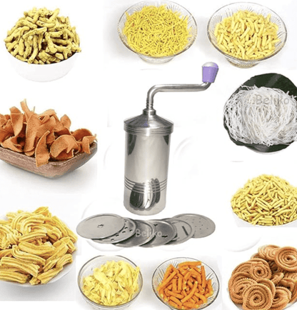 स्टील इडियप्पम मेकर प्रेस मेकर सेव सांचा मेकर सेवई नाज़ी मुरुक्कू गठिया नूल पुट्टू चकली मेकर 6 अलग-अलग जाली के साथ 