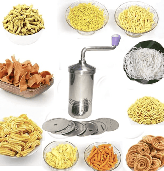 Steel Idiyappam Maker Press Maker Sev Sancha Maker Sevai Nazhi Murukku Gathiya nool puttu Chakli Maker with 6 Different Jalis