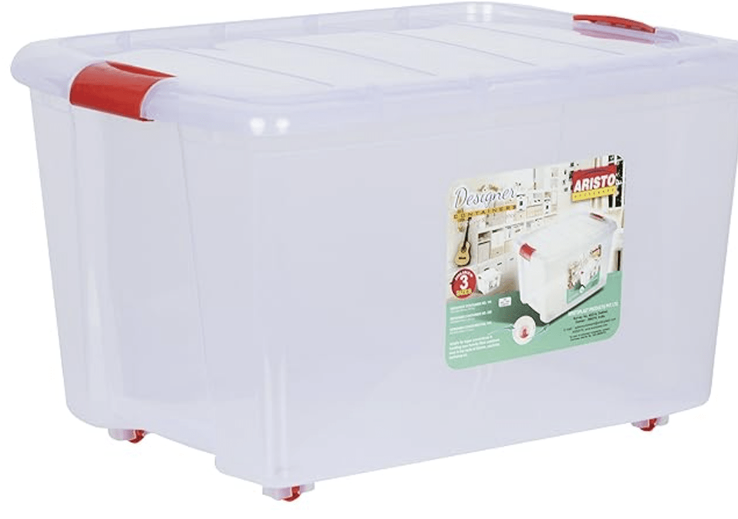 ARISTO Multipurpose Plastic Storage Container Box with Wheels 25 LTR (Clear, Transparent), (45.8 x 34 x 26 cm, Rectangular)-3