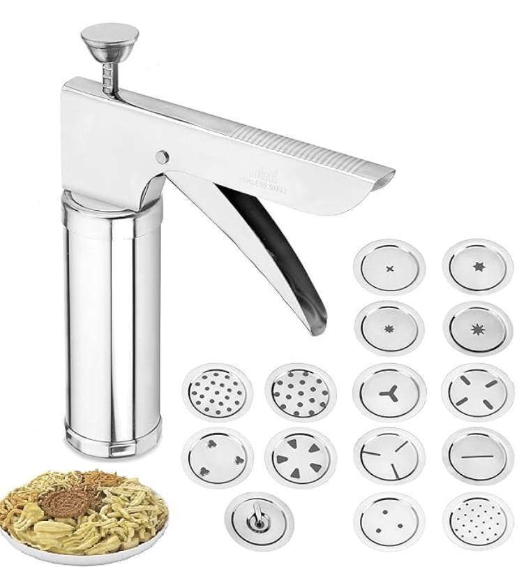 Ritu Stainless Steel Kitchen Press with Different Types of Jalies, Murukku Maker/Bhujiya Maker/Noodles/Cookies/Namkeen/Chakali Maker/Sev Maker/Farsan Maker/Gathiya Maker-1