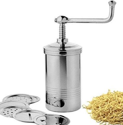 Stainless Steel Sev Chakli Murukku Sancha Maker Machine with 6 Different Jalis (Medium, Silver)