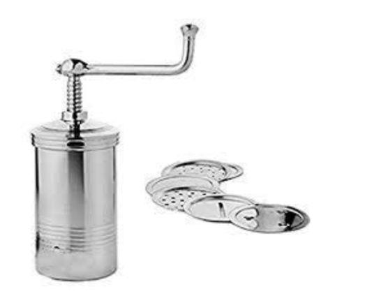 Stainless Steel Sev Chakli Murukku Sancha Maker Machine with 6 Different Jalis (Medium, Silver)