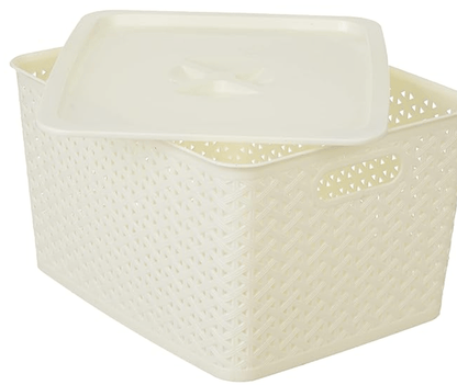 ARISTO 335 Solitaire Plastic Multipurpose Sturdy Storage Baskets for Cosmetics Office Fruit Vegetable Bathroom Stationary Home Basket 15 Litre - with Lid