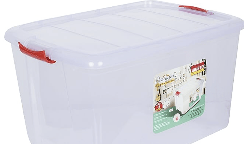 Aristo Multipurpose Plastic Storage Container Box With Wheels 70 Ltr (Clear,Transparent), 62 x 45 x 38 cm, Rectangular-4